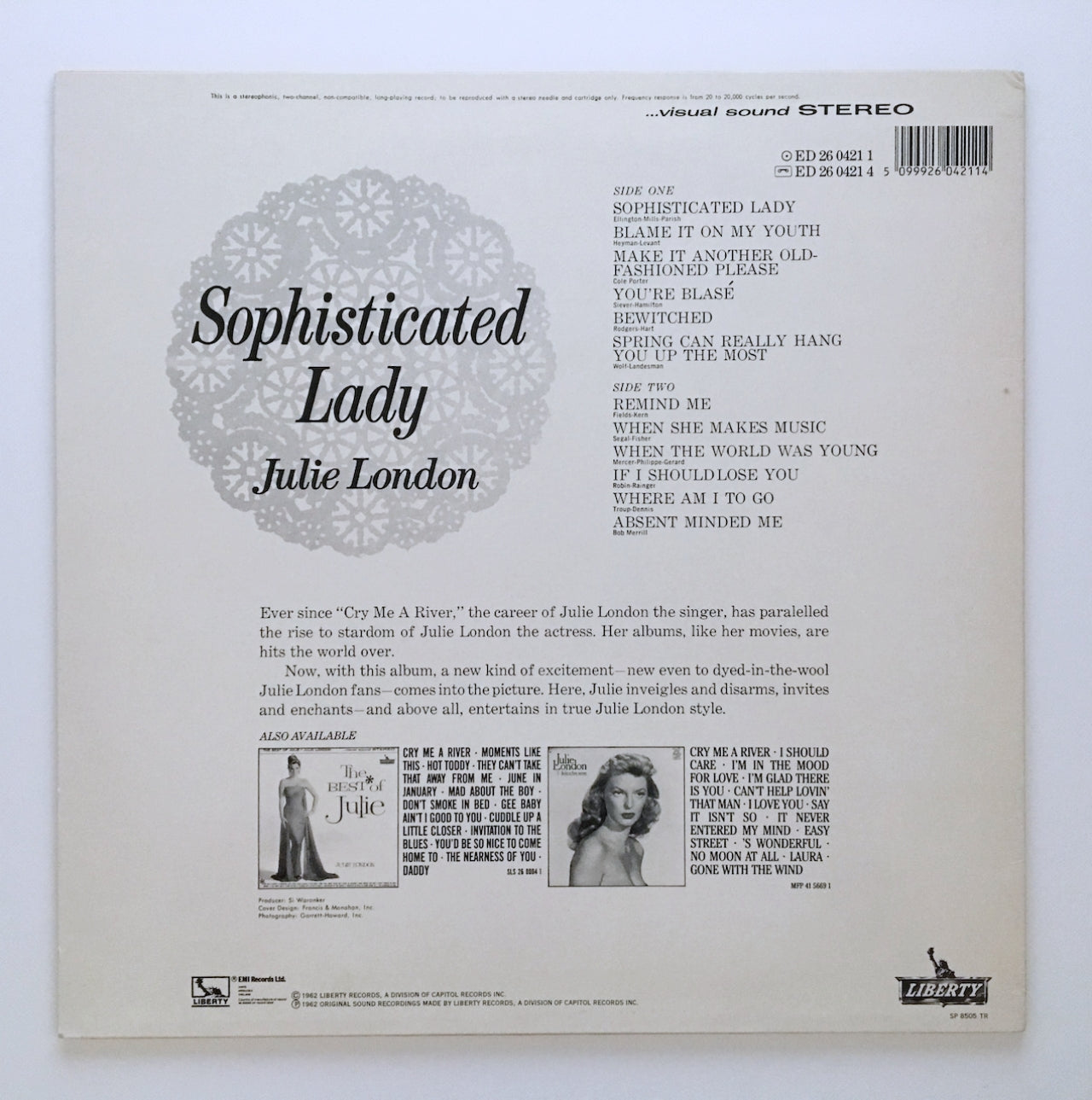 LP/ JULIE LONDON  / SOPHISTICATED LADY / UK盤 インナー付き LIBERTY ED2604211