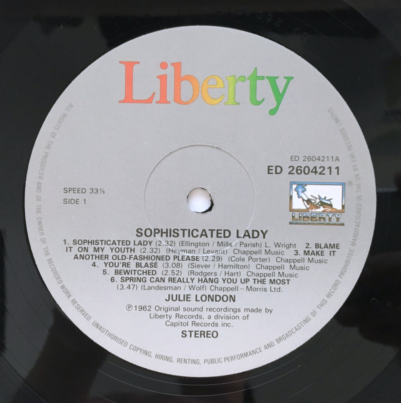 LP/ JULIE LONDON  / SOPHISTICATED LADY / UK盤 インナー付き LIBERTY ED2604211