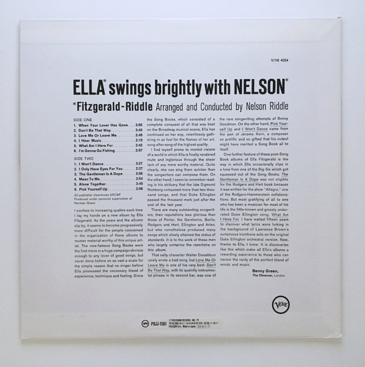 LP/ ELLA FITZGERALD / ELLA SWINGS BRIGHTLY WITH NELSON / 国内盤  ライナー付き VERVE POJJ1561