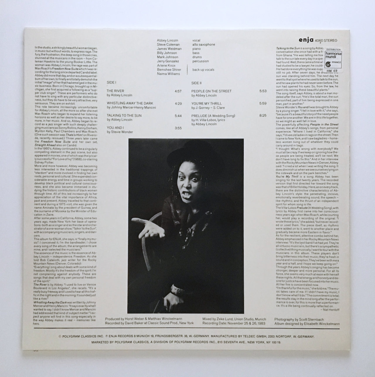 LP/ ABBEY LINCOLN / TALKING TO THE SUN / ドイツ盤 ボーカル ENJA RECORDS ENJA4060