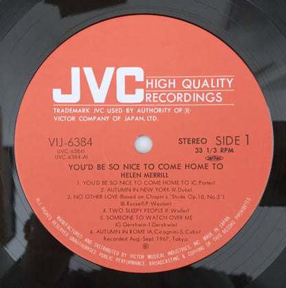 LP/ HELEN MERRILL / YOU’D BE SO NICE TO COME HOME TO / 国内盤  帯・ライナー付き JVC VIJ6384