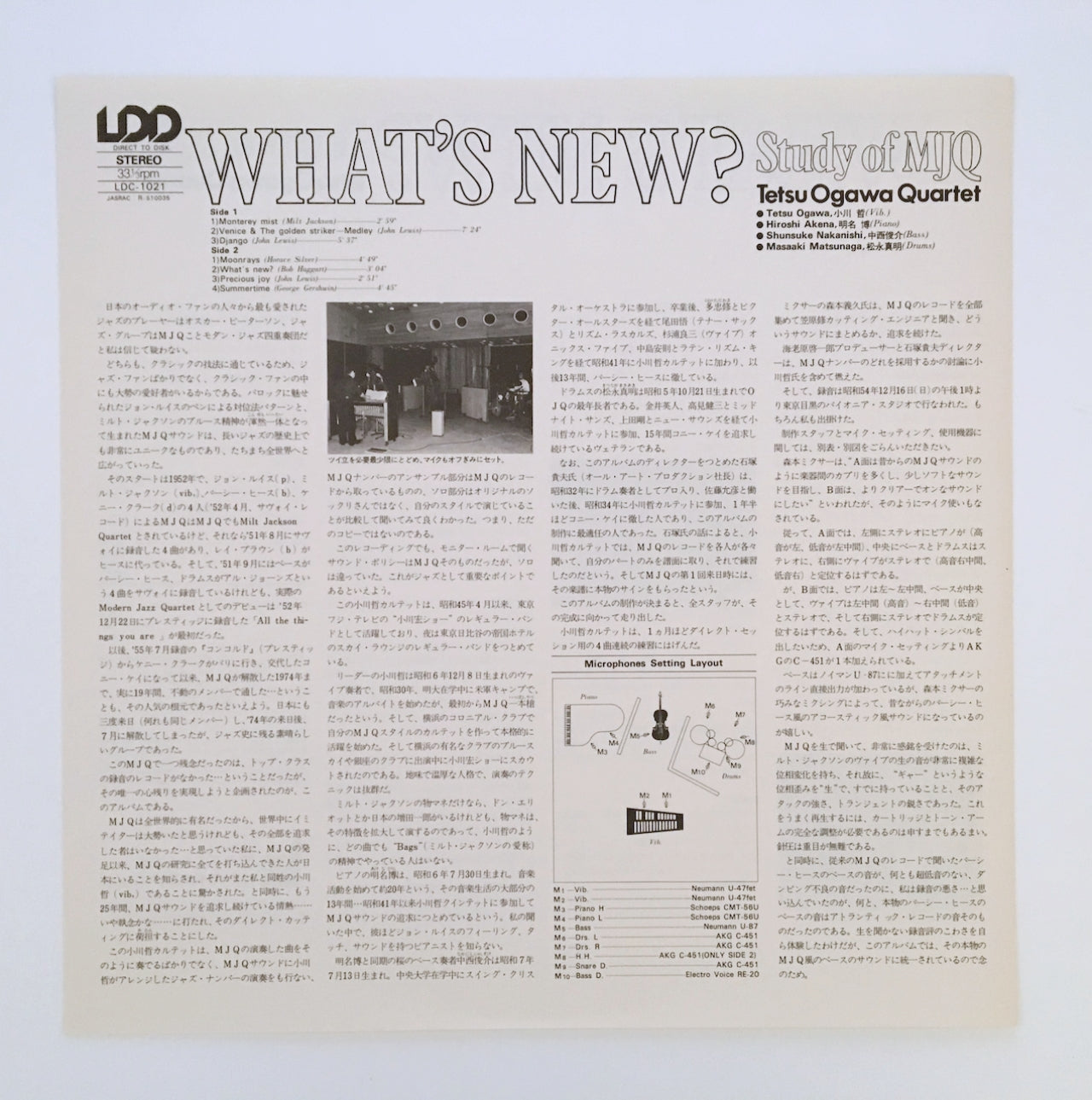 LP/ TETSU OGAWA QUARTET / WHAT'S NEW? STUDY OF MJQ / 国内盤  ライナー付き LOB LDC1021