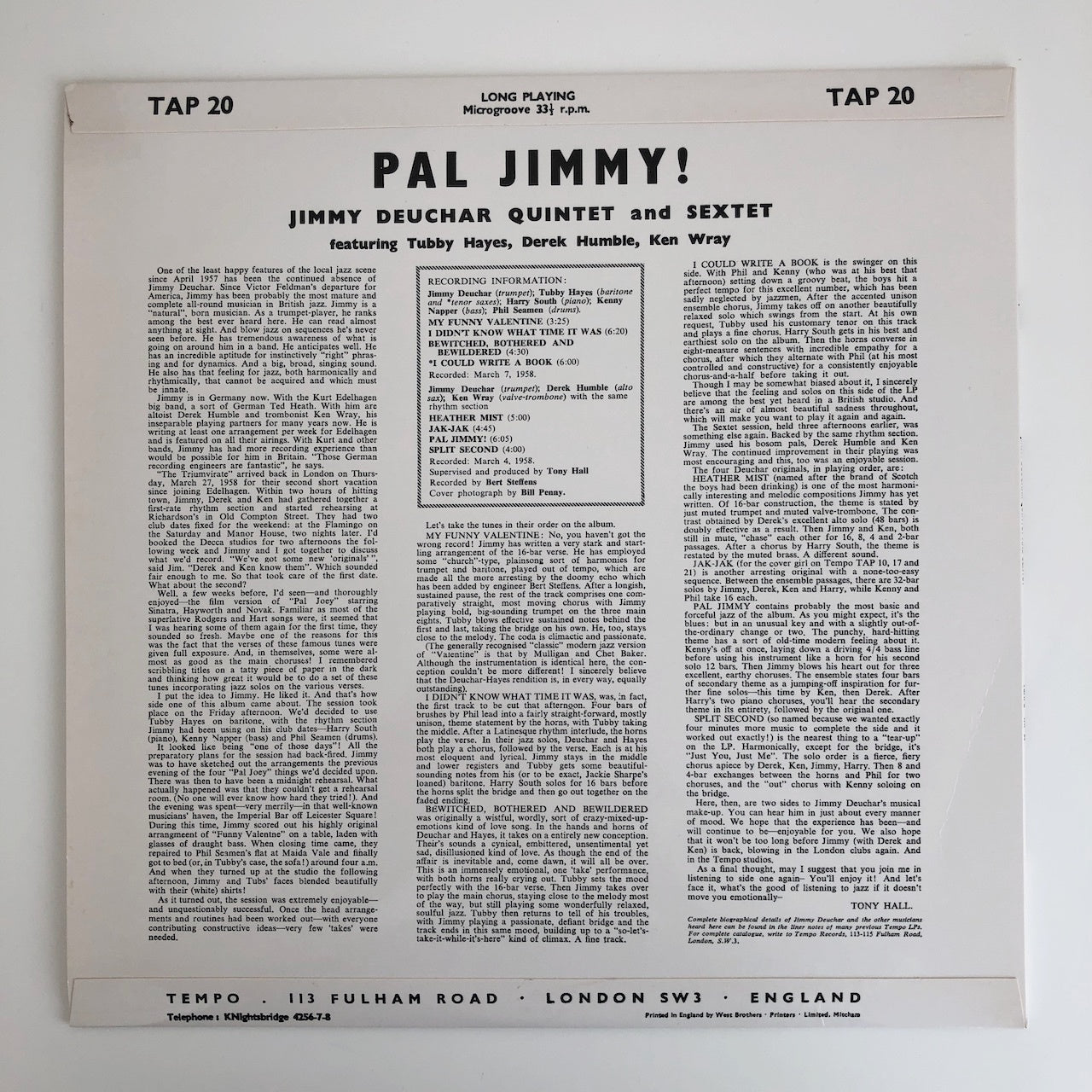 LP/ PAL JIMMY / RAL JIMMY! / 国内盤 ライナー 白スリーヴ 澤野公房 TEMPO TAP20