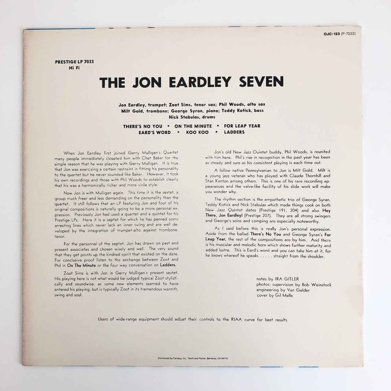 LP/ JON EARDLEY / THE JON EARDLEY SEVEN / US盤 OJC PRESTIGE OJC-123