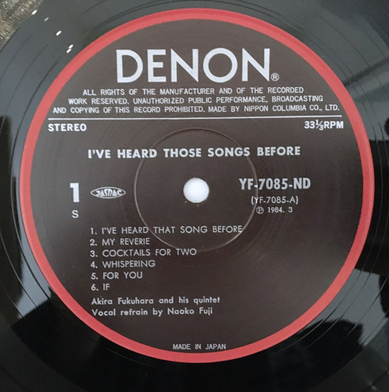 LP/ NAOKO FUJI / I'VE HEARD THOSE SONGS BEFORE / 国内盤  ライナー付き DENON YF-7085-ND