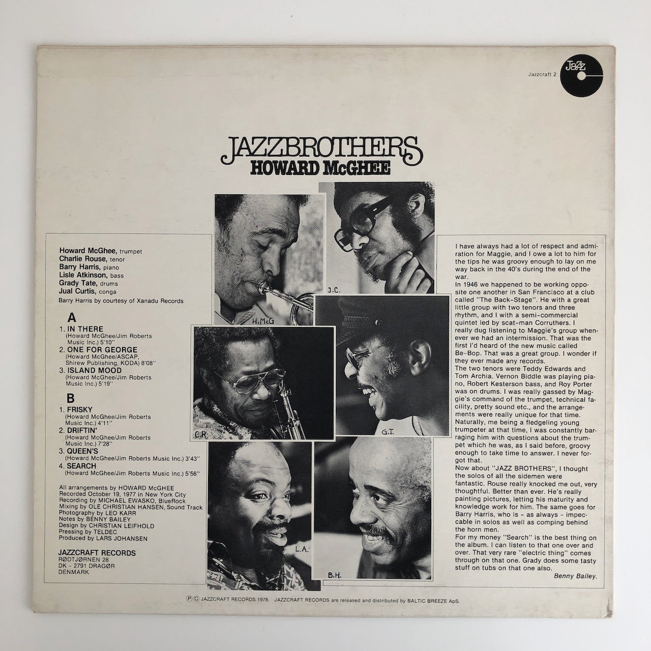 LP/ HOWARD McGHEE / JAZZ BROTHERS / デンマーク盤 JAZZCRAFT RECORDS JAZZCRAFT2