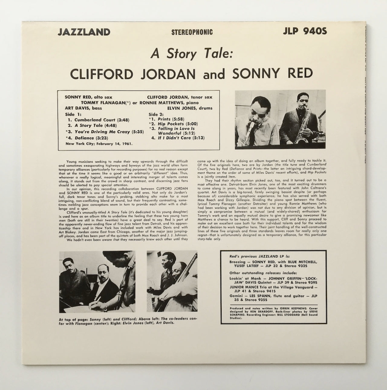 LP/ CLIFFORD JORDAN AND SONNY RED / A STORY TALE / US盤 WAVE JAZZ JAZZLAND WWLJ-7045