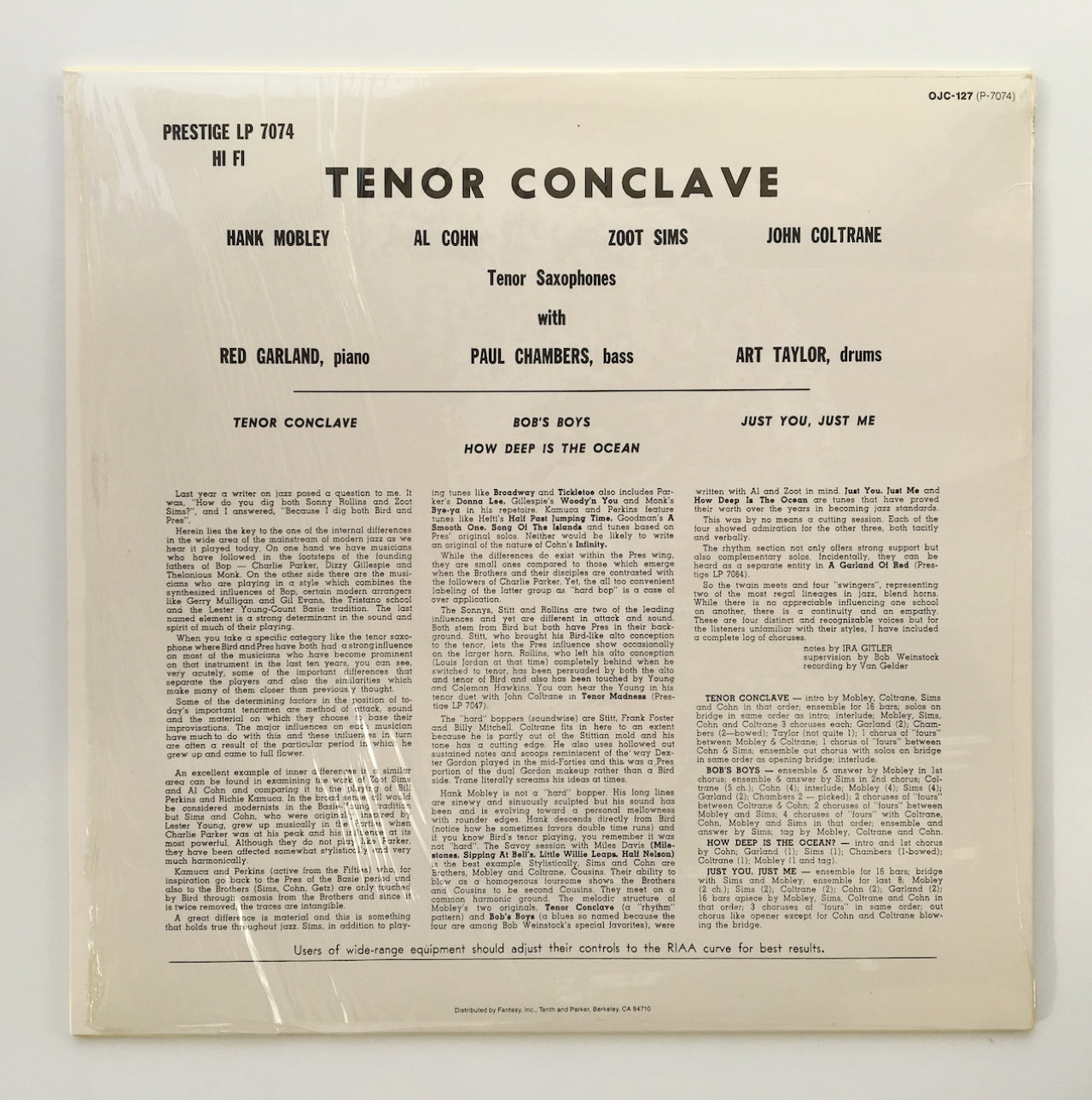 LP/ HANK MOBLEY,JOHN COLTRANE,ZOOT SIMS / TENOR CONCLAVE / US盤 OJC ORIGINAL JAZZ CLASSICS OJC127