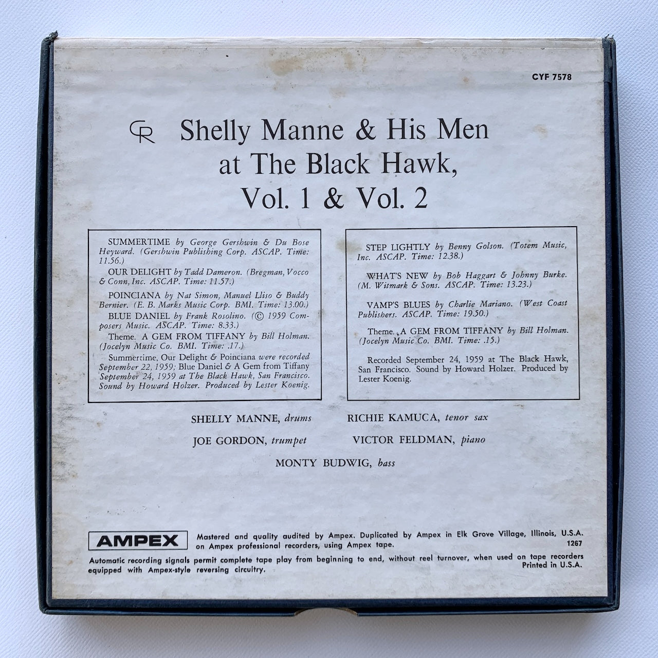 オープンリール/ SHELLY MANNE / AT THE BLACK HAWK, VOL. 1 & VOL. 2 / US盤 7号 4トラック 9.5cm/s (3 3/4IPS) CONTEMPORARY CYF7578