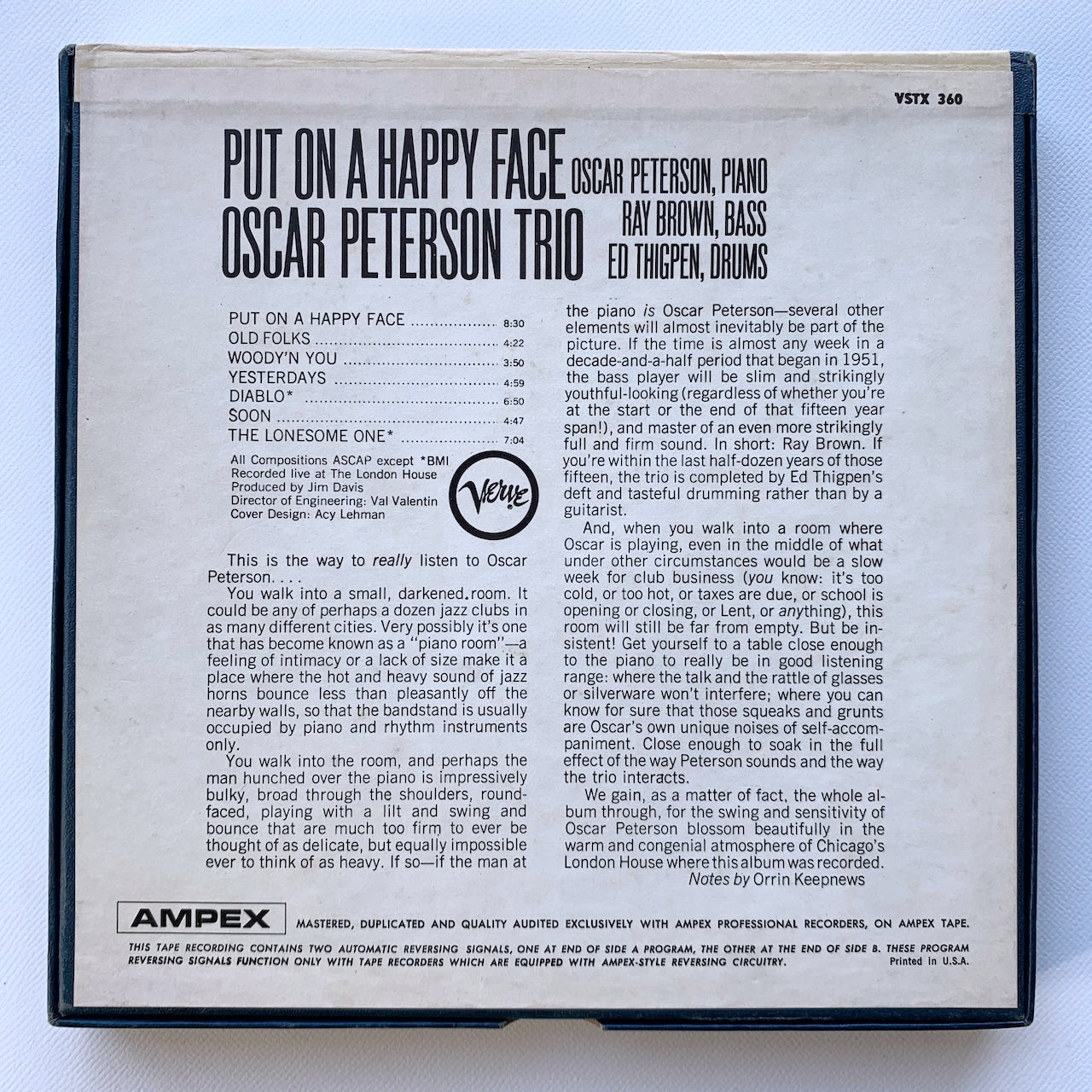 オープンリール/ OSCAR PETERSON / PUT ON A HAPPY FACE / US盤 7号 4トラック 9.5cm/s (3 3/4IPS) VERVE VSTX360