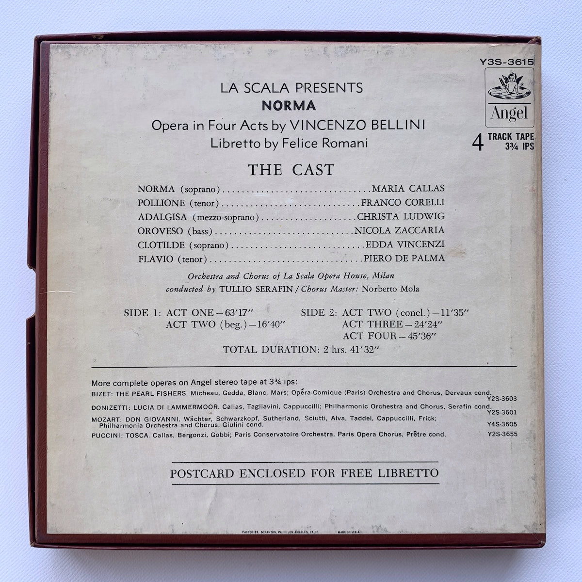 オープンリール/ マリア・カラス / ベッリーニ：歌劇「ノルマ」 / US盤 7号 4トラック 9.5cm/s (3 3/4IPS) ANGEL Y3S-3615