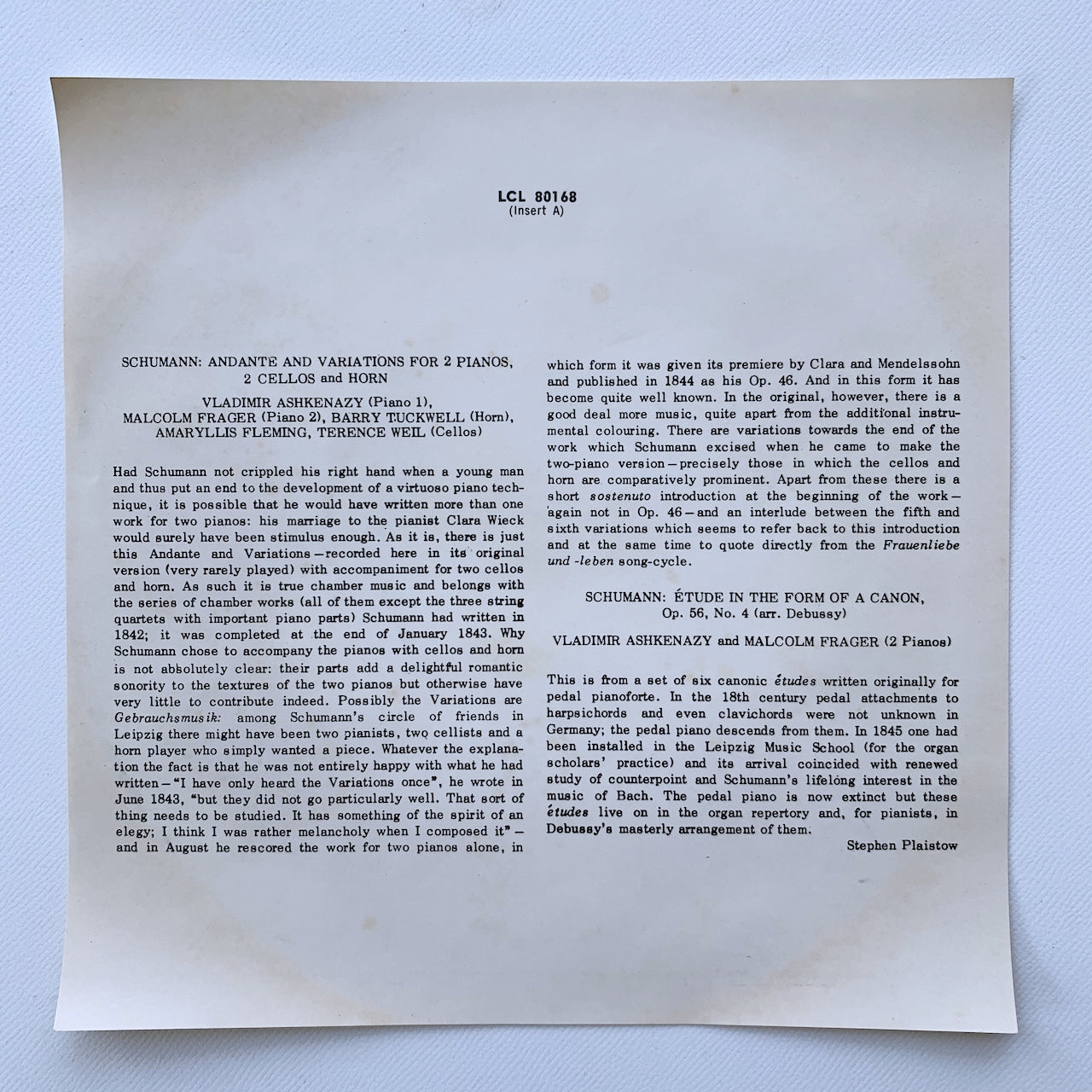 オープンリール/ アシュケナージ、フレイジャー / モーツァルト：2台のピアノのためのソナタ 他 / US盤 7号 4トラック 19cm/s (7 1/2IPS) インサート AMPEX LCL80168