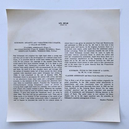 オープンリール/ アシュケナージ、フレイジャー / モーツァルト：2台のピアノのためのソナタ 他 / US盤 7号 4トラック 19cm/s (7 1/2IPS) インサート AMPEX LCL80168