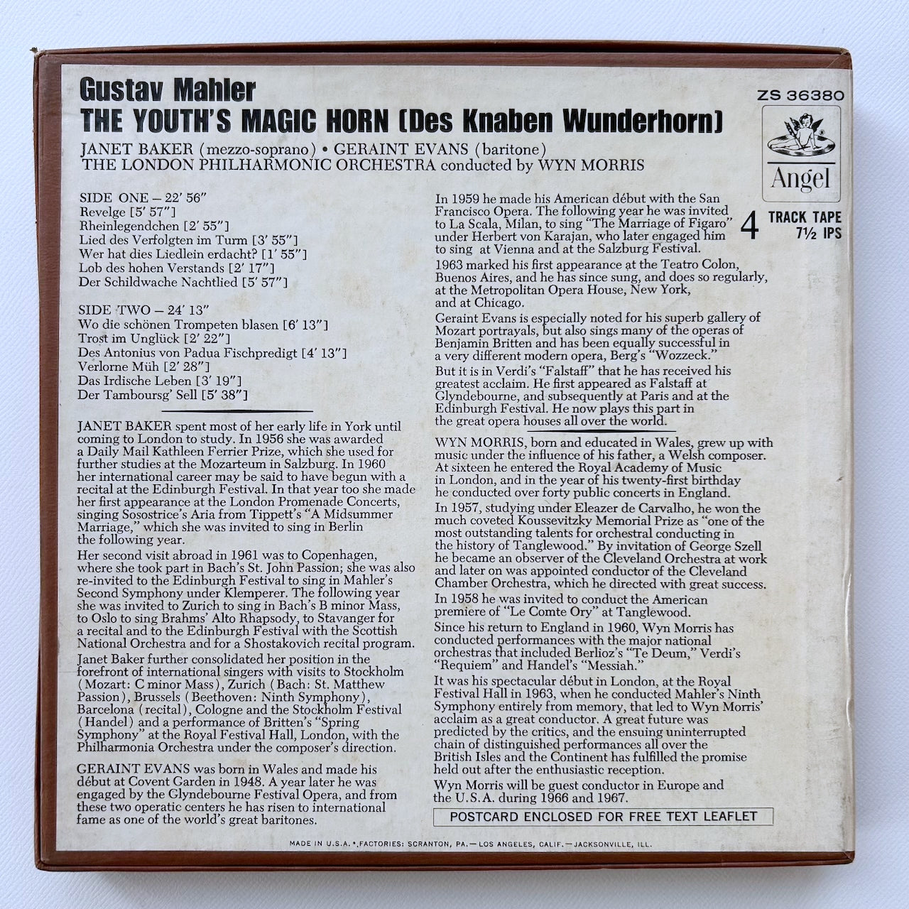 オープンリール/ ベイカー、モリス / マーラー：歌曲集「少年の魔法の角笛」 / US盤 7号 4トラック 19cm/s (7 1/2IPS) EMI ZS36380