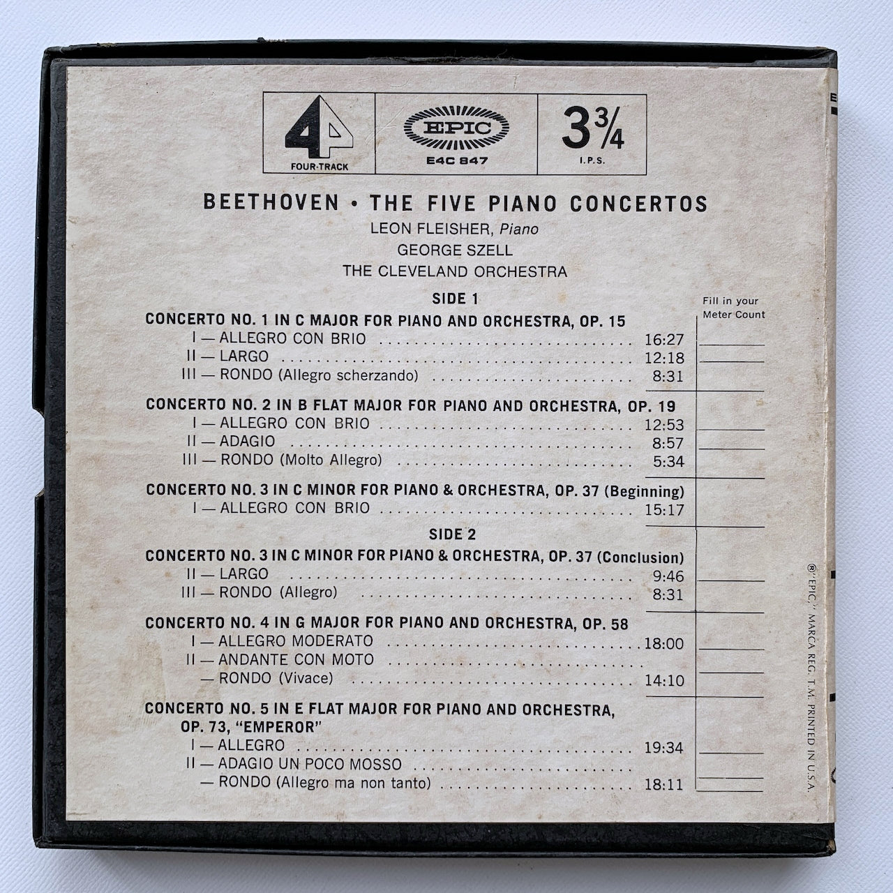 オープンリール/ フライシャー、セル / ベートーヴェン：ピアノ協奏曲 / US盤 7号 4トラック 19cm/s (7 1/2IPS) EPIC E4C847