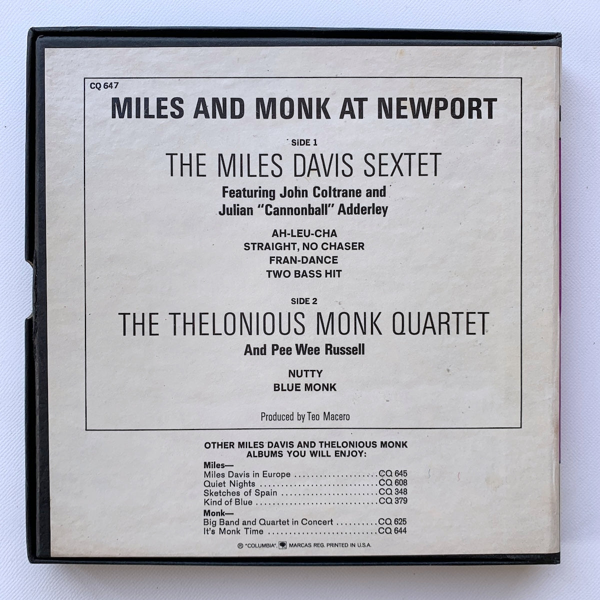 オープンリール/ MILES DAVIS / MILES & MONK AT NEWPORT / US盤 7号 4トラック 19cm/s (7 1/2IPS) インサート COLUMBIA CQ647