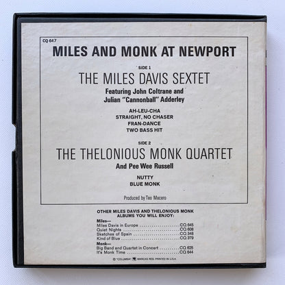 オープンリール/ MILES DAVIS / MILES & MONK AT NEWPORT / US盤 7号 4トラック 19cm/s (7 1/2IPS) インサート COLUMBIA CQ647