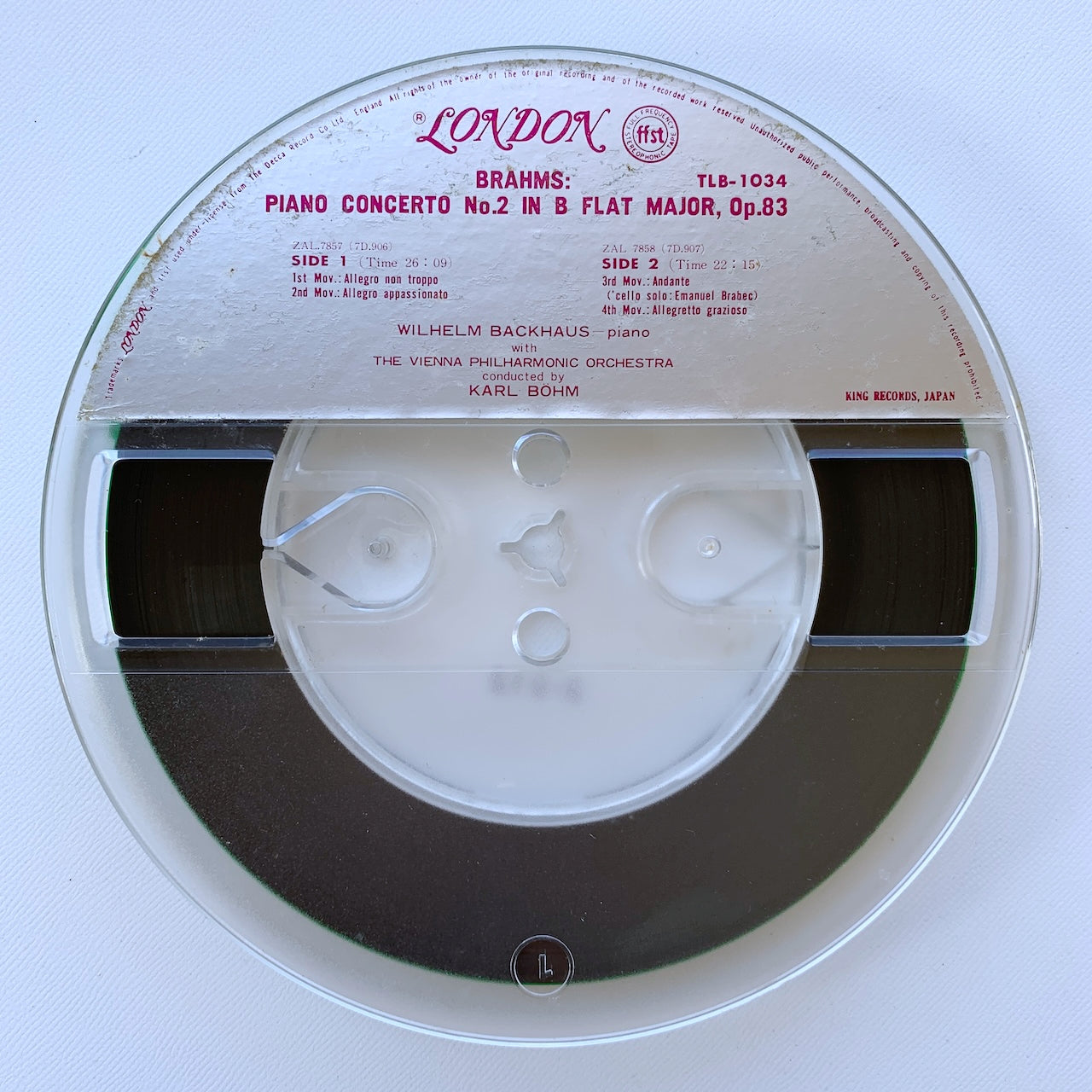 オープンリール/ ウィルヘルム・バックハウス / ブラームス：ピアノ協奏曲第2番 / 国内盤 7号 4トラック 19cm/s (7 1/2IPS) 帯・ライナー LONDON TLB-1034