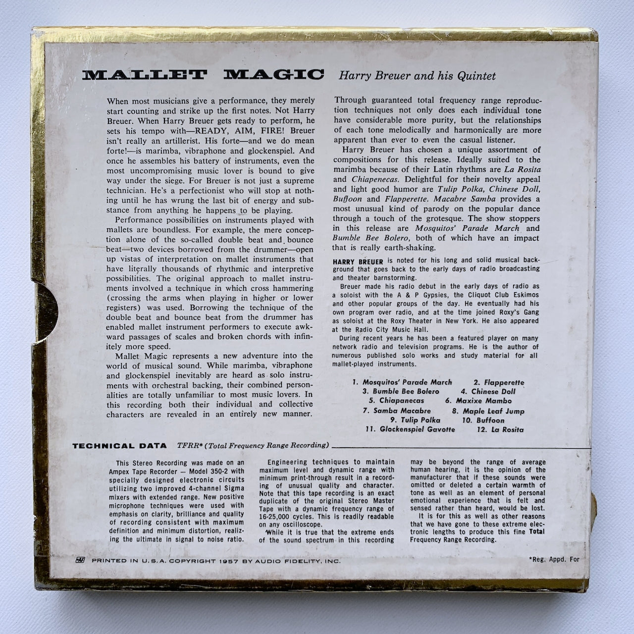 オープンリール/ HARRY BREUER AND HIS QUINTET / MALLET MAGIC / US盤 7号 4トラック 19cm/s (7 1/2IPS) AUDIO FIDELITY AFST1825
