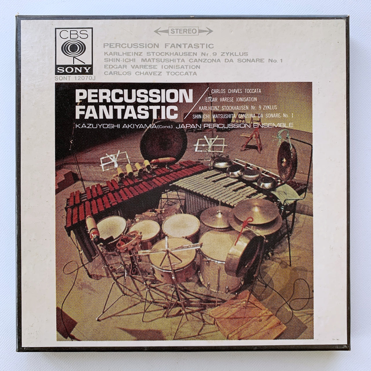 オープンリール/ 秋山和慶、JAPAN PERCUSSION ENSEMBLE / PERCUSSION FANTASTIC パーカッションの脅威 / 国内盤 7号 4トラック 19cm/s (7 1/2IPS) ライナー CBS SONY SONT12070J