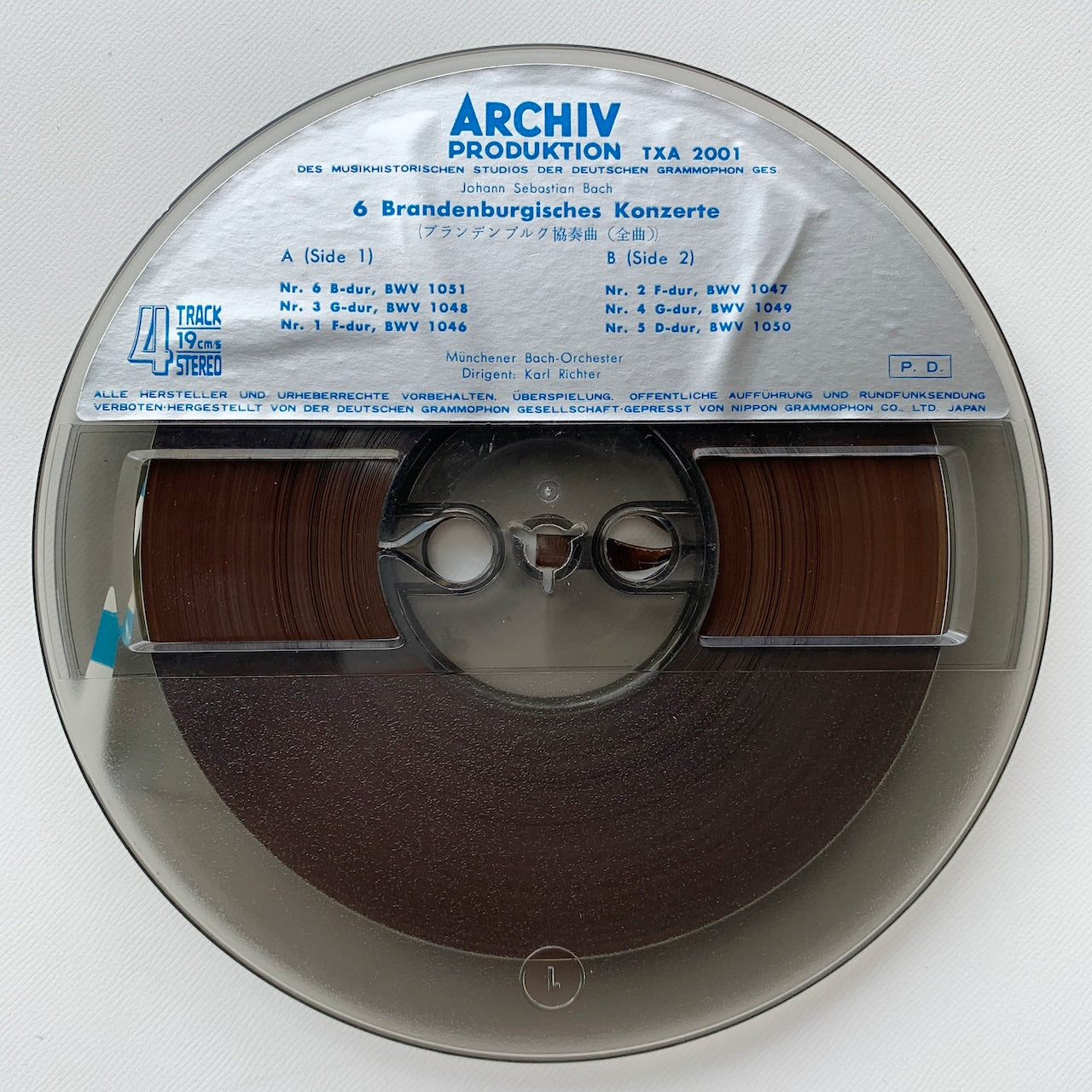 オープンリール/ カール・リヒター / J.S.バッハ：ブランデンブルク協奏曲(全曲) / 国内盤 7号 4トラック 19cm/s (7 1/2IPS) ライナー ARCHIV XA-2001