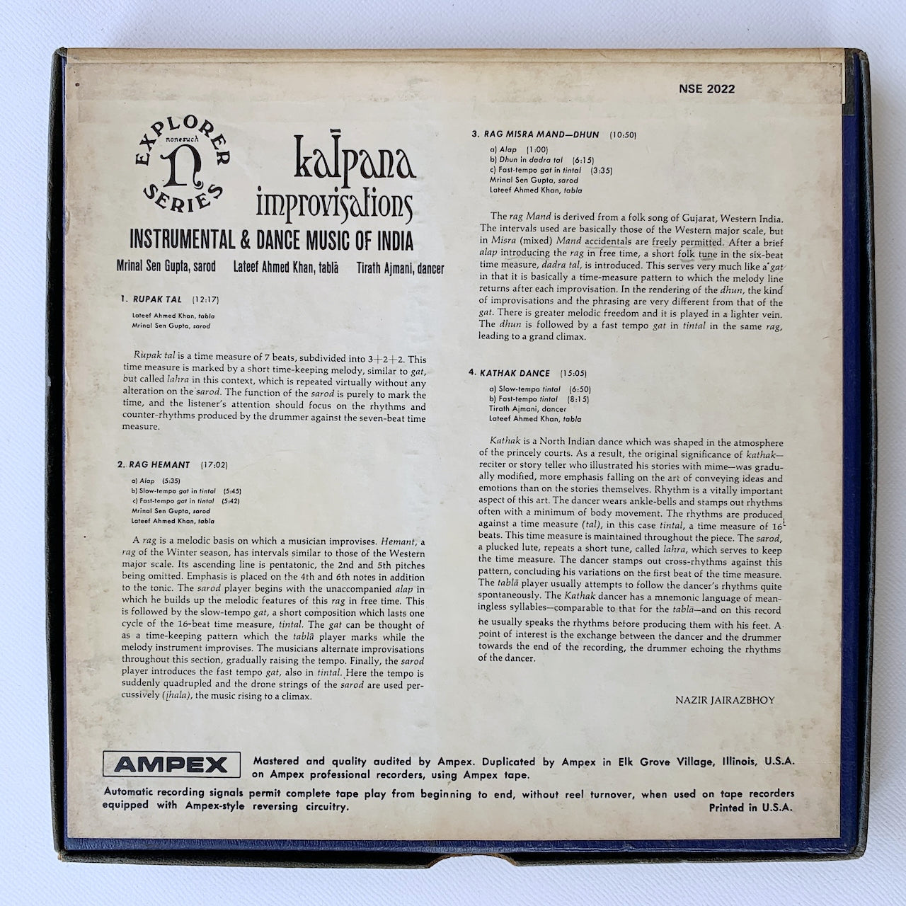 オープンリール/ V.A. / KALPANA/IMPROVISATIONS INSTRUMENTAL ＆ DANCE MUSIC OF INDIA / US盤 7号 4トラック 19cm/s (7 1/2IPS) NONESUCH NSE2022
