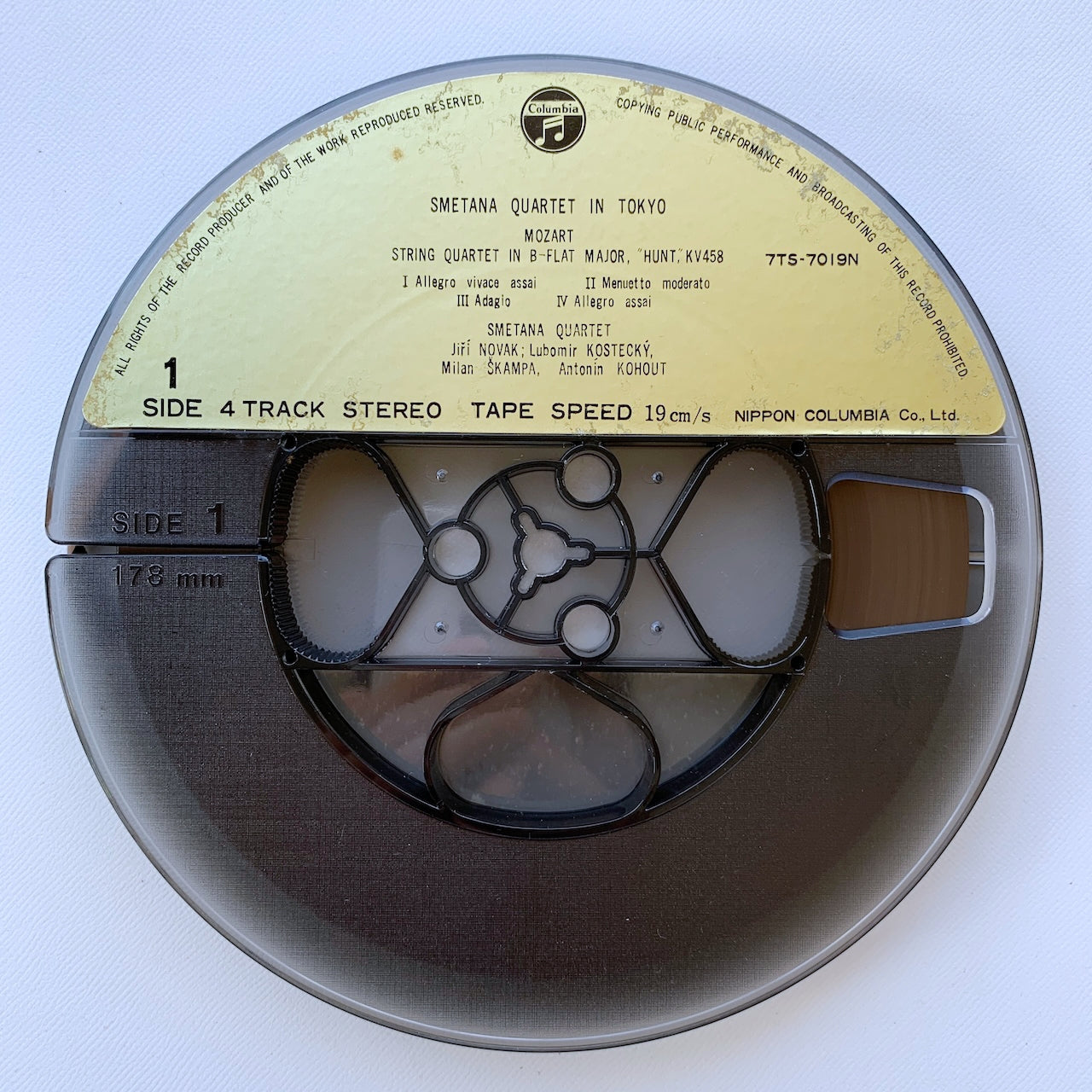 オープンリール/ スメタナ四重奏団 / モーツァルト：弦楽四重奏曲第17番「狩」、第15番 / 国内盤 7号 4トラック 19cm/s (7 1/2IPS) ライナー COLUMBIA 7TS-7019N