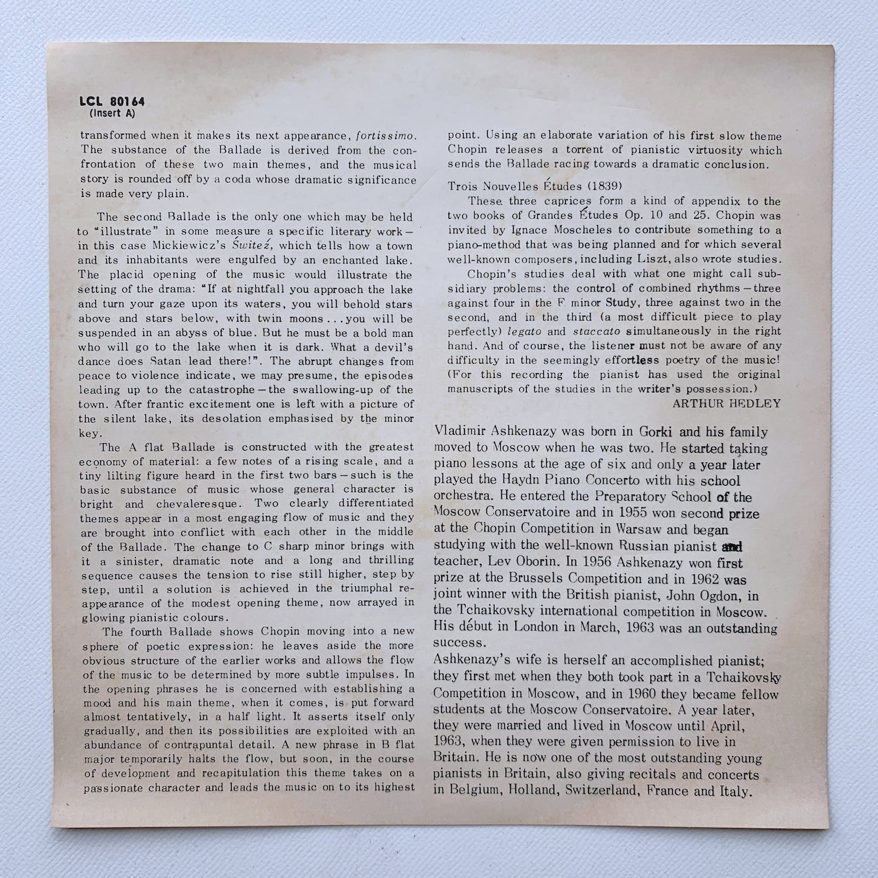 オープンリール/ ウラディーミル・アシュケナージ / ショパン:4つのバラード / US盤 7号 4トラック 19cm/s (7 1/2IPS) インサート AMPEX LCL80164