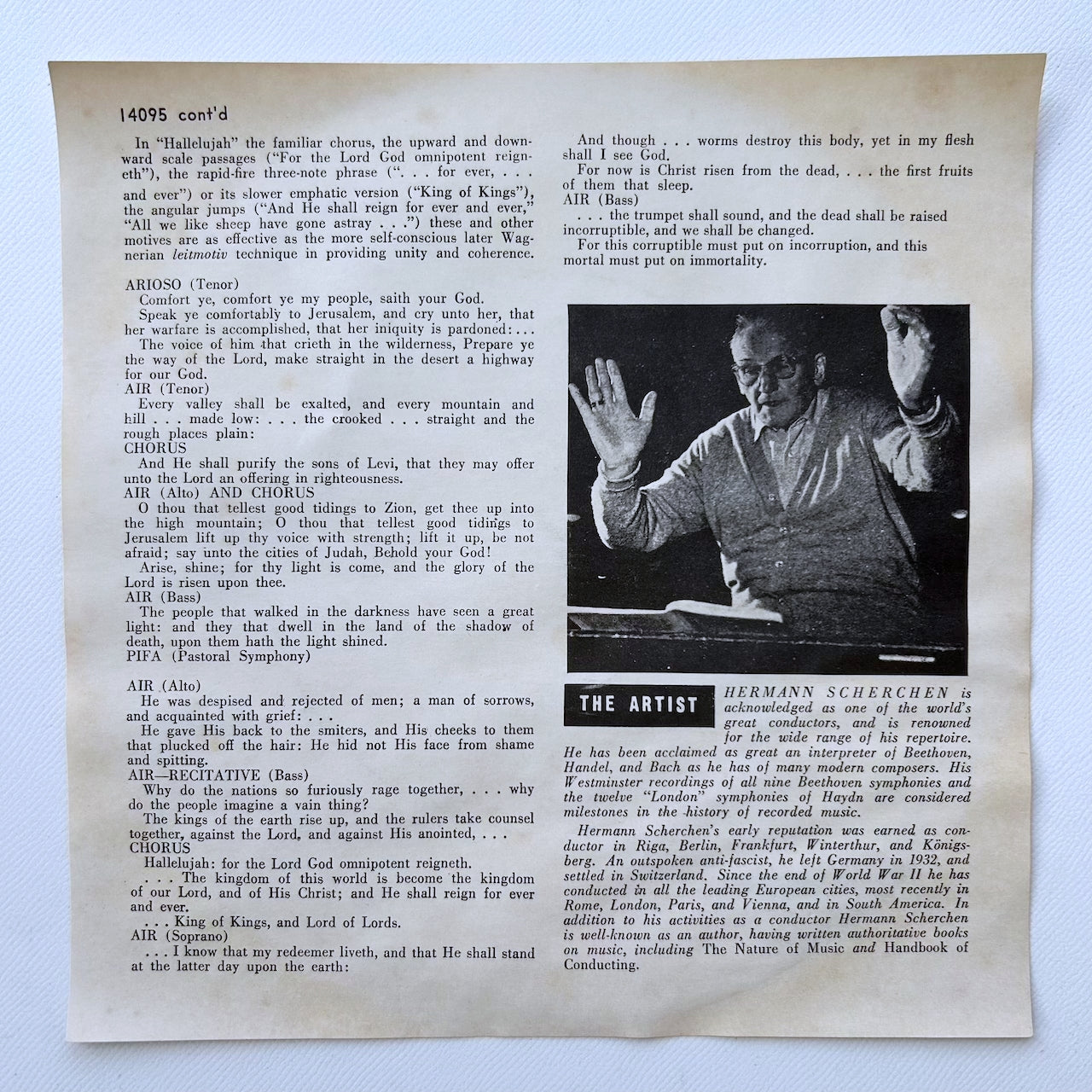 オープンリール/ ウィーン・アカデミー合唱団、シェルヘン / ヘンデル：オラトリオ「メサイア」(抜粋) / US盤 7号 4トラック 19cm/s (7 1/2IPS) インサート WESTMINSTER 14095