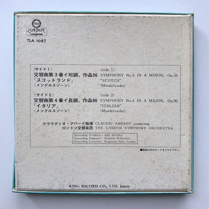 オープンリール/ クラウディオ・アバド / メンデルスゾーン：交響曲第3番、第4番 / 国内盤 7号 4トラック 19cm/s (7 1/2IPS) ライナー LONDON TLA1087