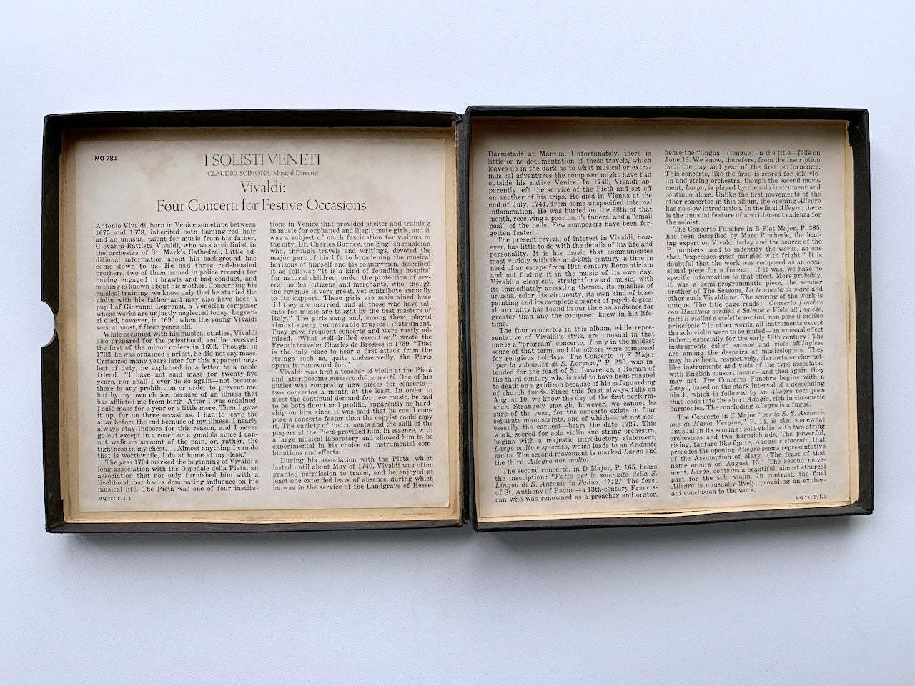 オープンリール/ イ・ソリスティ・ヴェネティ / ヴィヴァルディ：4つのヴァイオリンのための協奏曲 / US盤 7号 4トラック 19cm/s (7 1/2IPS) インサート COLUMBIA MQ781
