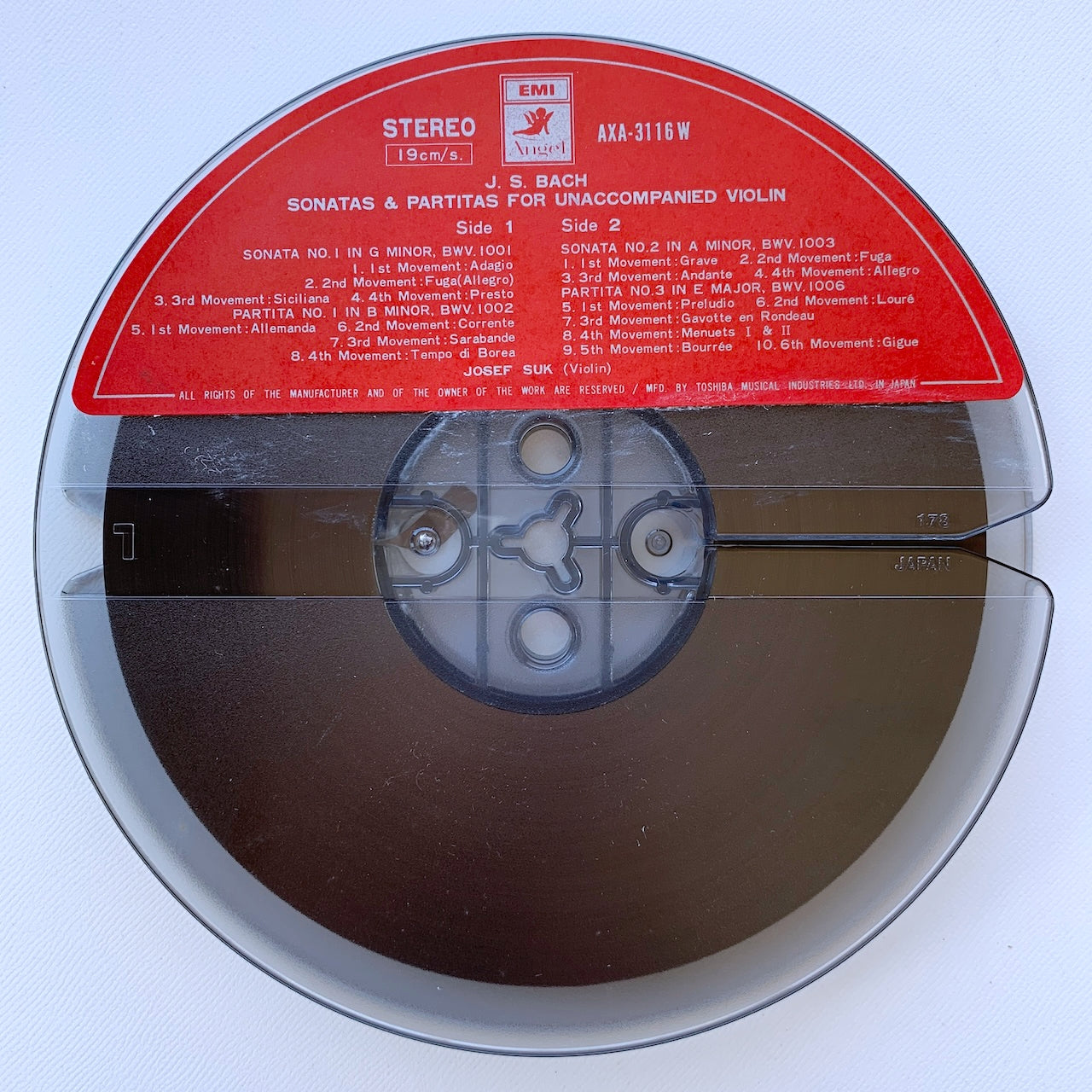 オープンリール/ ヨゼフ・スーク / J.S.バッハ：無伴奏ヴァイオリンのためのソナタとパルティータ(全曲) / 国内盤 2本組 7号 4トラック 19cm/s (7 1/2IPS) ライナー EMI AXA-3116W