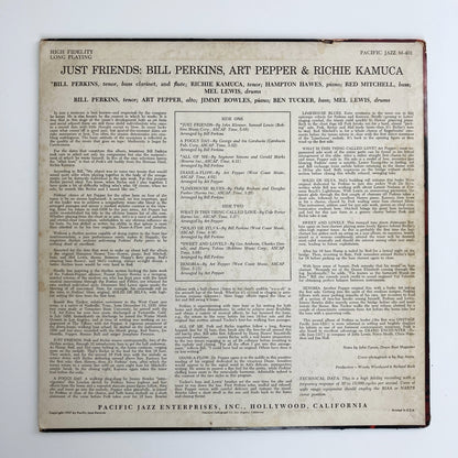 LP/ BILL PERKINS、ART PEPPER,、RICHIE KAMUCA / JUST FRIENDS / US盤 オリジナル マルーンラベル 深溝 PACIFIC JAZZ PJM-401