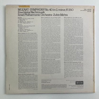 LP/ ズービン・メータ、イスラエル・フィルハーモニー管弦楽団 / モーツァルト：交響曲第40番、アイネ・クライネ・ナハトムジーク / UKオリジナル盤 ED4 DECCA テープ CS付 DECCA SXL6844