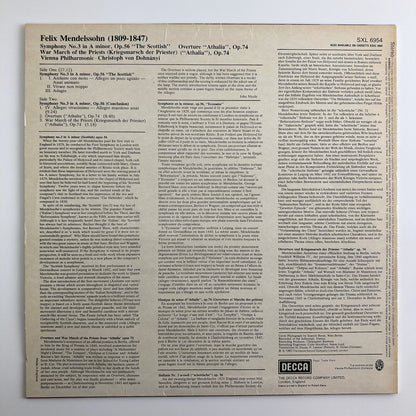 LP/ クリストフ・フォン・ドホナーニ / メンデルスゾーン：交響曲第3番「スコットランド」、劇音楽「アタリー」序曲 / UK盤 オリジナル オランダプレス(UK無し) CS付き DECCA SXL6954