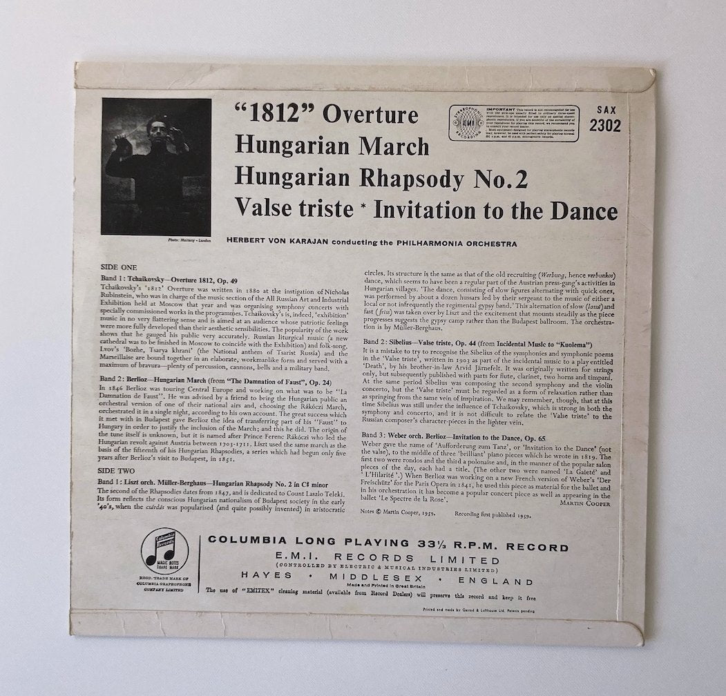 LP/ ヘルベルト・フォン・カラヤン / チャイコフスキー:1812年序曲，ベルリオーズ:ハンガリー行進曲他 / UK盤 コーティングJK CS COLUMBIA SAX2302
