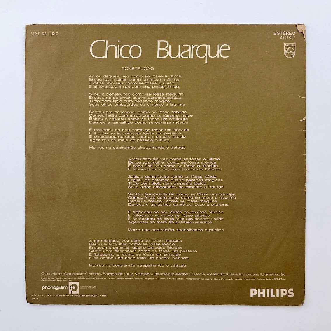 LP/ CHICO BUARQUE / CONSTRUCAO / シコ・ブアルキ / ブラジル盤 オリジナル PHILIPS 6349017