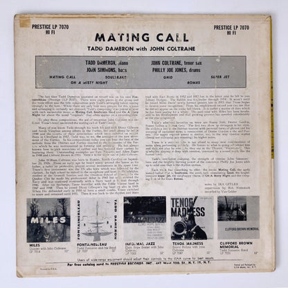 LP/ TADD DAMERON / MATING CALL / US盤 オリジナル NYCラベル DG RVG コーティング PRESTIGE PRLP7070