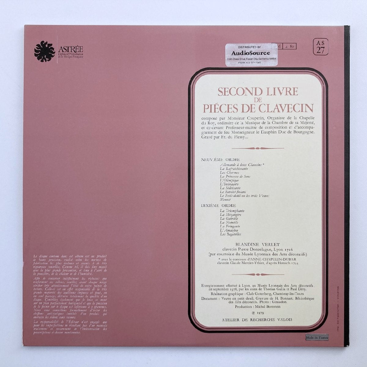 LP/ ブランデーヌ・ヴェルレ / クープラン：クラヴサン組曲第3番、 第4