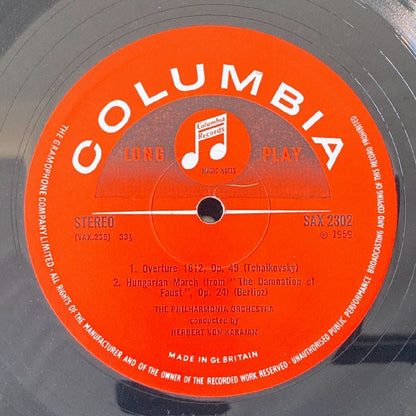 LP/ ヘルベルト・フォン・カラヤン / チャイコフスキー:1812年序曲，ベルリオーズ:ハンガリー行進曲他 / UK盤 コーティングJK CS COLUMBIA SAX2302