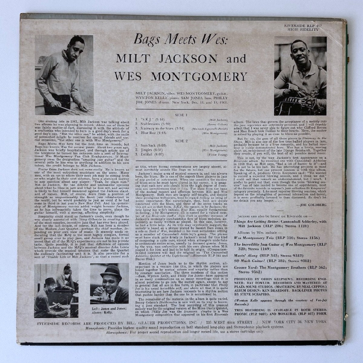 LP/ MILT JACKSON & WES MONTGOMERY / BAGS MEETS WES! / ミルト・ジャクソン / US盤 青大ラベル DG RIVERSIDE RLP407