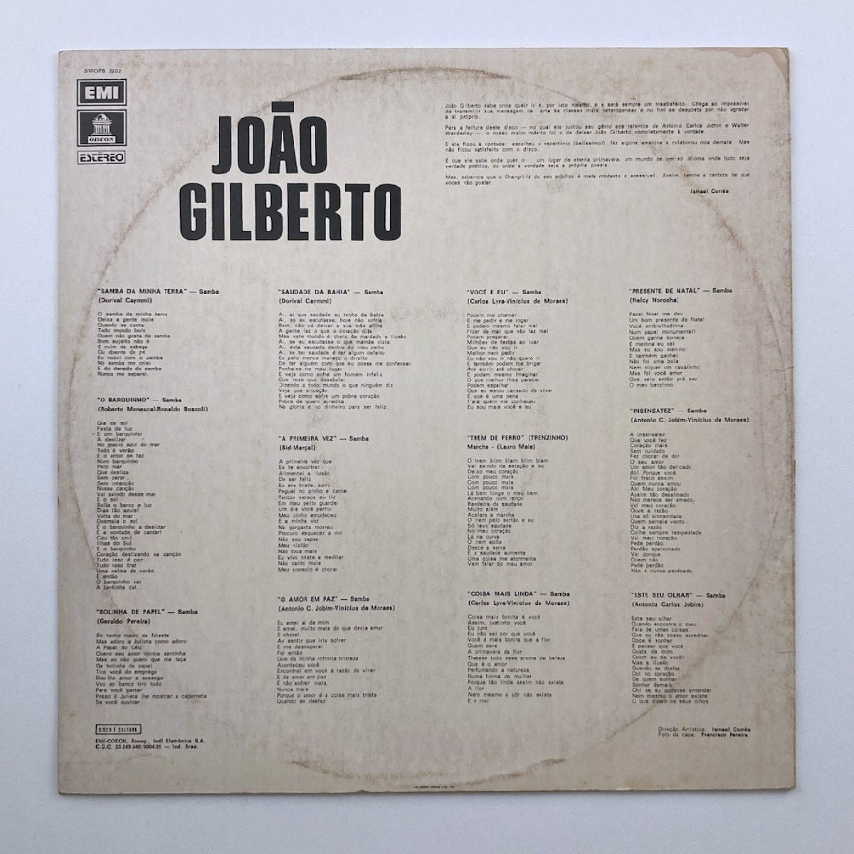 LP/ JOAO GILBERTO / JOAO GILBERTO / ジョアン・ジルベルト / ブラジル盤 72年プレス ODEON SMOFB-3202